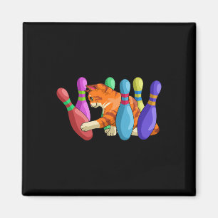 Cute Cat Knocking Over Bowling Pins Kitty Bowlers Magnet