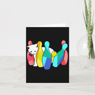 Cute Cat Knocking Over Bowling Pins Kitty Card
