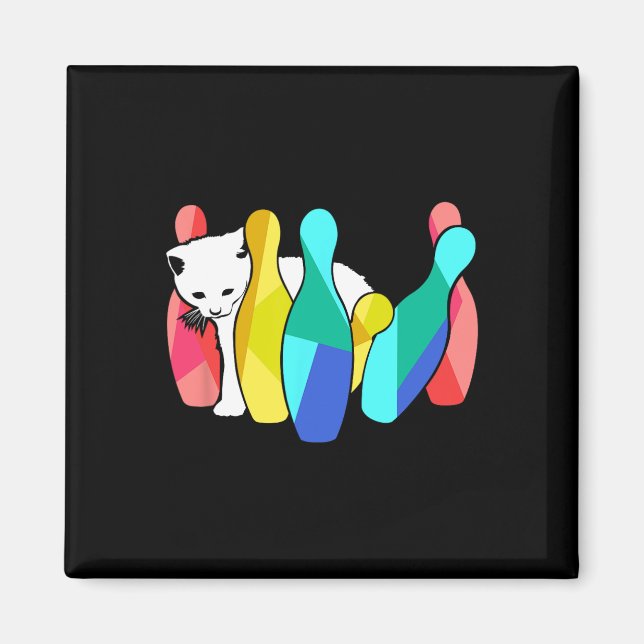 Cute Cat Knocking Over Bowling Pins Kitty  Magnet (Front)