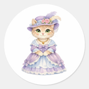 Cute Cat Lady in Purple Victorian Dress Classic Round Sticker