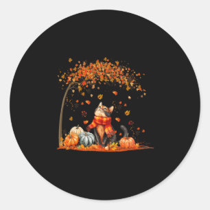 Cute Cat Leaf Fall Autumn Shirt For Cat Lovers Classic Round Sticker