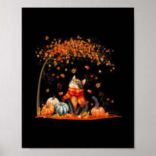 Cute Cat Leaf Fall Autumn Shirt For Cat Lovers  Poster