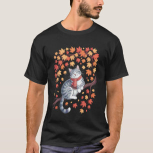 Cute Cat Leaf Fall Tree Hello Autumn Women Men Tha T-Shirt