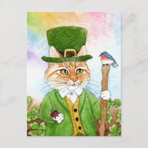 Cute Cat Leprechaun St Paddy's Day Spring postcard