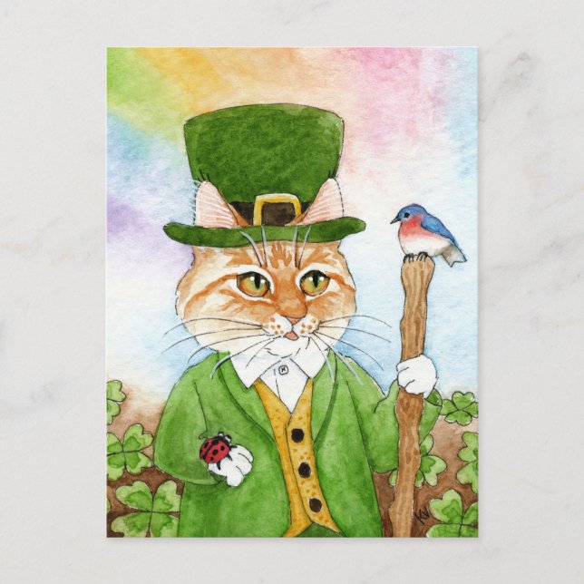 Cute Cat Leprechaun St Paddy's Day Spring postcard (Front)