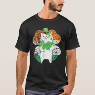 Cute Cat Leprechaun With Shamrocks St Patricks Day T-Shirt