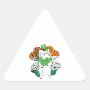 Cute Cat Leprechaun With Shamrocks St Patricks Day Triangle Sticker