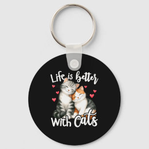 Cute Cat Life Is Better With Cats Valentine’s Cat Key Ring