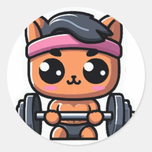 Cute Cat Lifting Weights Classic Round Sticker