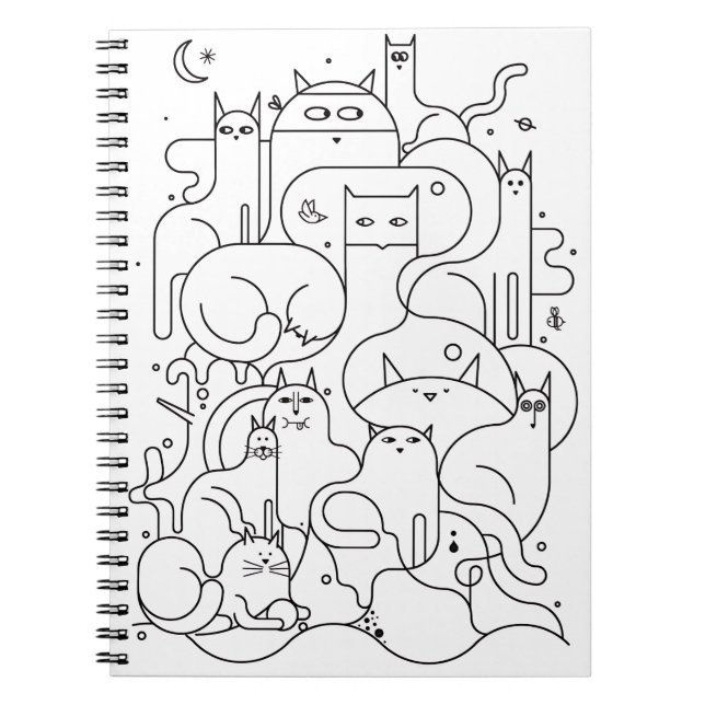 Cute Cat Line Art Coloring Notebook (Front)