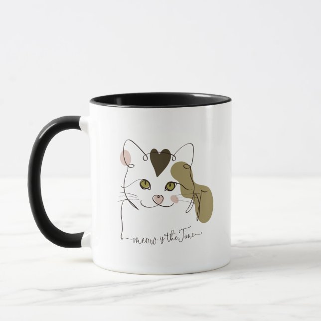 Cute Cat Line Art - Meow is the Time Mug (Left)