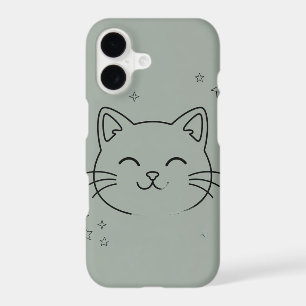 Cute Cat Line Art Phone Case   Sage Green