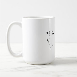 Cute cat line drawing, with three hearts coffee mug
