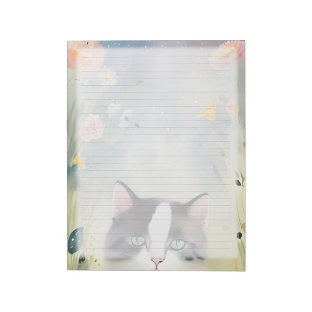 Cute Cat Lined Stationery Paper - Wide Pink Ruled Notepad (Rotated)