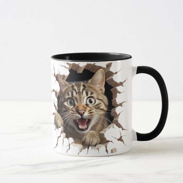 cute cat looking out from a wall mug (Right)