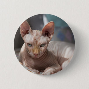 Cute Cat Lounging with no Fur 6 Cm Round Badge