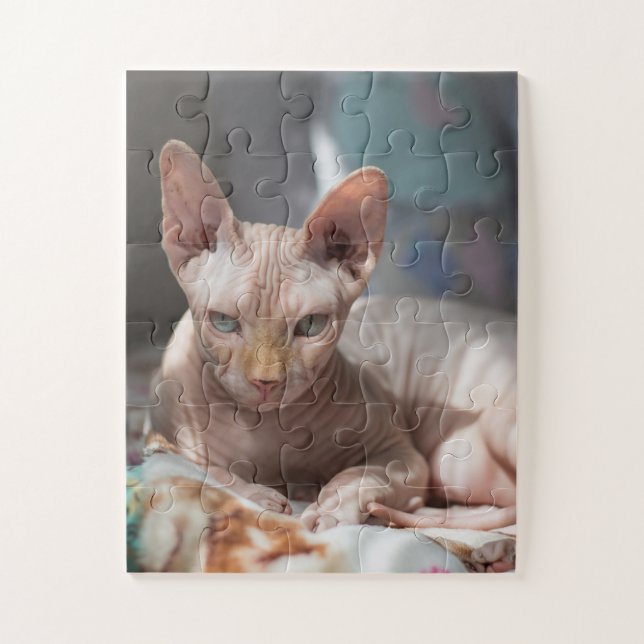 Cute Cat Lounging with no Fur Jigsaw Puzzle (Vertical)