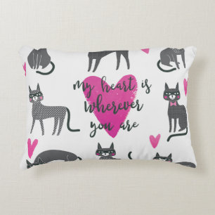 Cute cat: love lettering illustration. decorative cushion