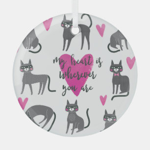Cute cat: love lettering illustration. glass tree decoration