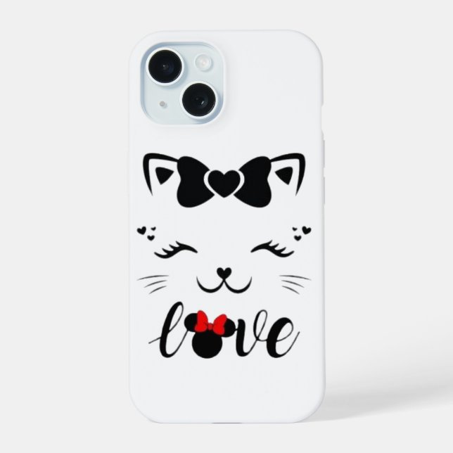 Cute Cat Love Minnie Mouse Ribbon iPhone Case (Back)