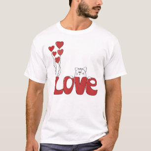 Cute Cat Love Typography Red Hearts Valentine T-Shirt