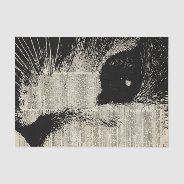 Cute Cat,Lovely Kitten Stencil Over Old Book Page Tissue Paper (Front)