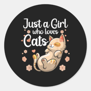 Cute Cat Lover Art For Girls Women Kids Kitty Lady Classic Round Sticker