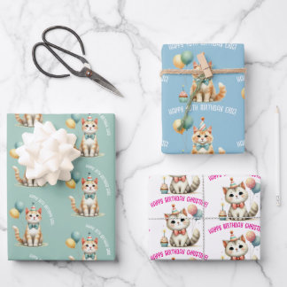cute cat lover birthday celebration gift wrapping paper sheet