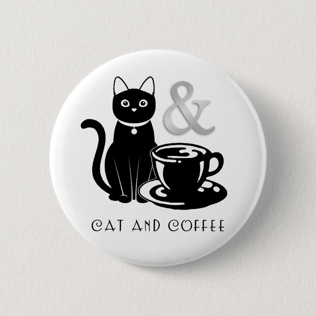 Cute Cat Lover Coffee Lover Black and White 6 Cm Round Badge (Front)