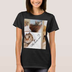 Cute Cat Lover Collage T-Shirt with Meow Design