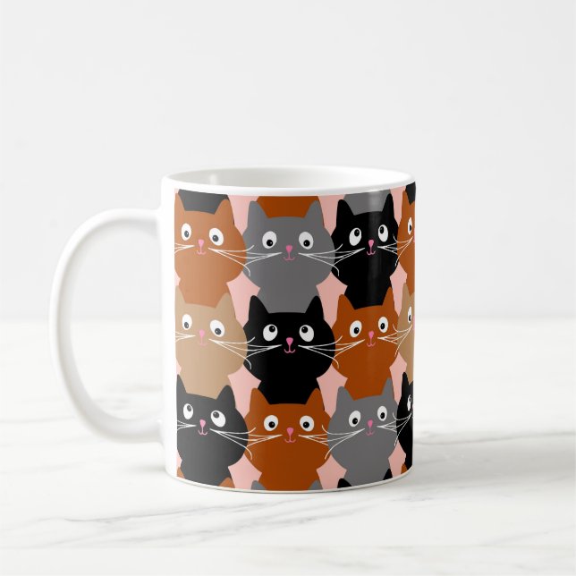 Cute Cat Lover Feline Kittens Pattern Coffee Mug (Left)
