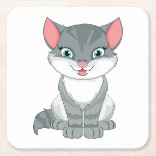Cute Cat Lover Gift Grey Kitty Grey Tabby Kitten Square Paper Coaster