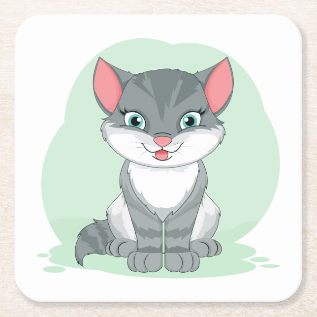 Cute Cat Lover Gift Tabby Kitty Mum Cartoon Kitten Square Paper Coaster (Front)