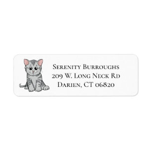 Cute Cat Lover Grey Tabby Tiger Kitten Kitty Mum Return Address Label