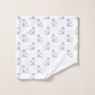 Cute Cat Lover Kitty Drawing Sketch Meow Animal Wash Cloth