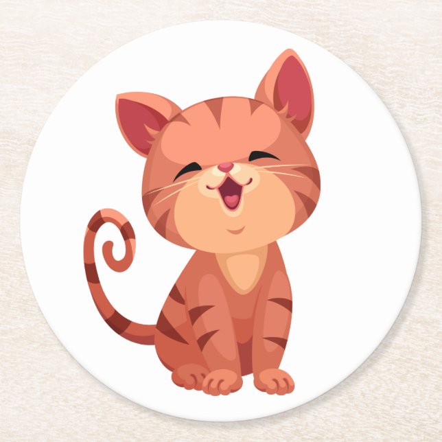 Cute Cat Lover Orange Kitty Tabby Kitten Feline Round Paper Coaster (Front)