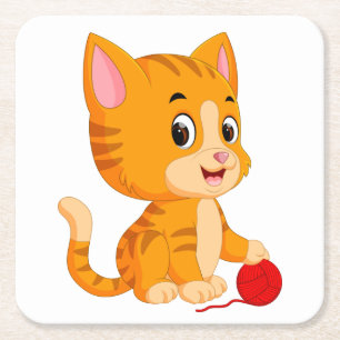 Cute Cat Lover Orange Kitty Tabby Kitten Feline Square Paper Coaster