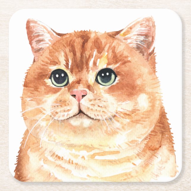Cute Cat Lover Orange Tabby Kitten Funny Kitty  Square Paper Coaster (Front)