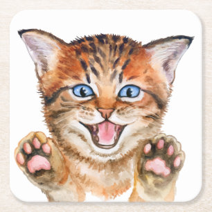Cute Cat Lover Orange Tabby Kitten Funny Kitty Square Paper Coaster