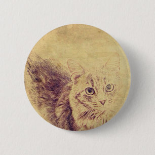 Cute cat lover pencil sketch grey tabby cat 6 cm round badge