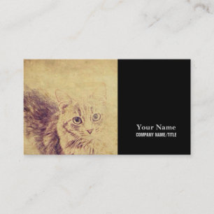 Cute cat lover pencil sketch grey tabby cat business card