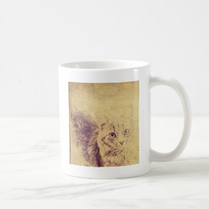Cute cat lover pencil sketch grey tabby cat coffee mug