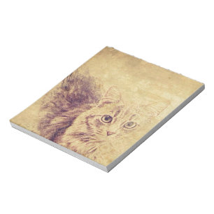 Cute cat lover pencil sketch grey tabby cat notepad