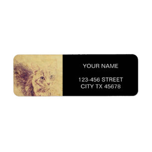 Cute cat lover pencil sketch grey tabby cat return address label
