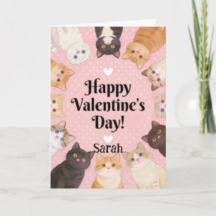 Cute Cat Lover Polka Dots Happy Valentine's Day  Card