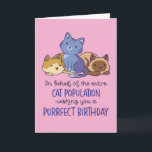 Cute Cat Lover Purrfect Birthday Funny Card<br><div class="desc">On behalf of the entire cat population,  wishing you a purrfect birthday. Funny,  humourous and sometimes sarcastic birthday cards for your family and friends. Get this fun card for your special someone. Visit our store for more cool birthday cards.</div>