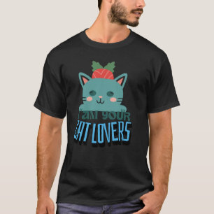 Cute Cat Lover Quote Cartoon on Black Background T-Shirt