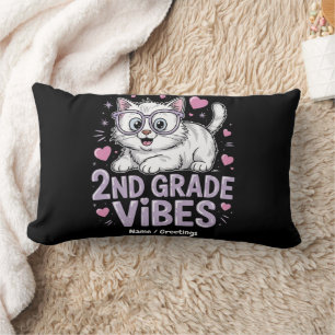 Cute Cat Lover Second Grade Vibes Back To School K Lumbar Cushion