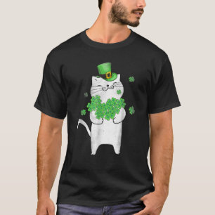Cute Cat Lover Shamrock St Patricks Day Meowy Iris T-Shirt