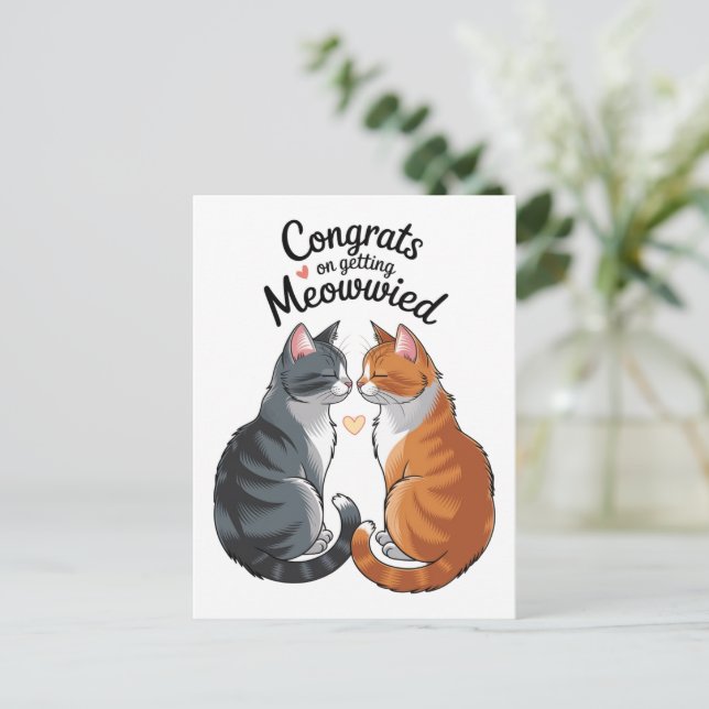 Cute Cat Lover Wedding Congratulations Engagement  Postcard (Standing Front)